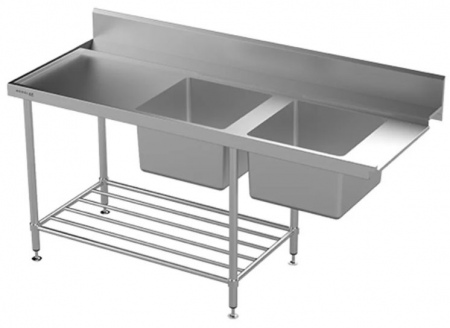 Modular Stainless Double Bowl 1800mm wide Left Hand Feed Dishwasher Inlet Bench