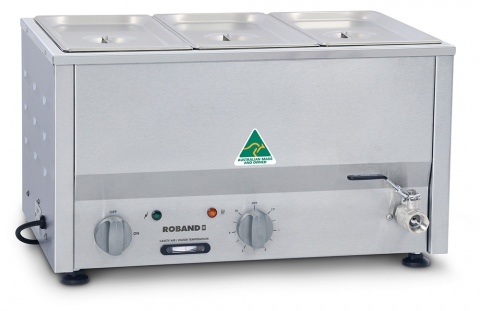 Roband Counter Top Bain Marie includes 3x 1/3 Size 150mm Pans & Lids