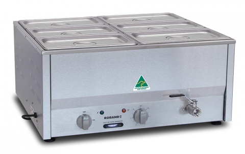Roband Counter Top Bain Marie includes 6x 1/3 Size 150mm Pans & lids