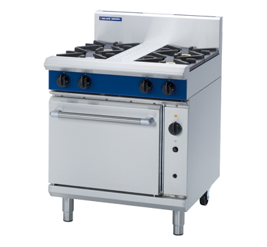 Blue Seal G54D 4 Burner Gas Range on Gas Convection Oven
